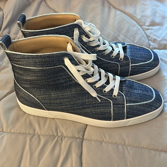 Lightly used men’s Christian Louboutins high tops size 46 navy & silver. - Picture 5 of 10